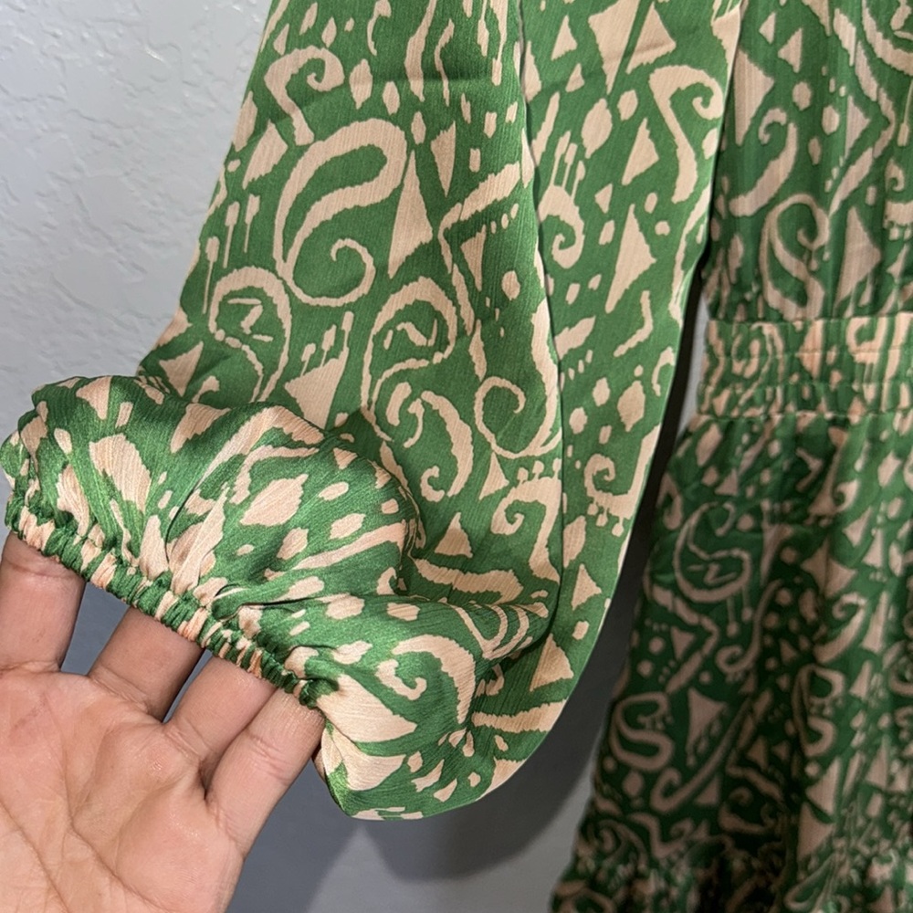 Pinch Green Patterned Satin Mini Dress - Picture 7 of 11